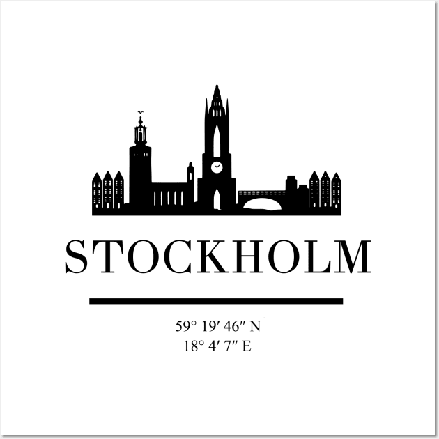 STOCKHOLM SWEDEN BLACK SILHOUETTE SKYLINE ART Wall Art by deificusArt